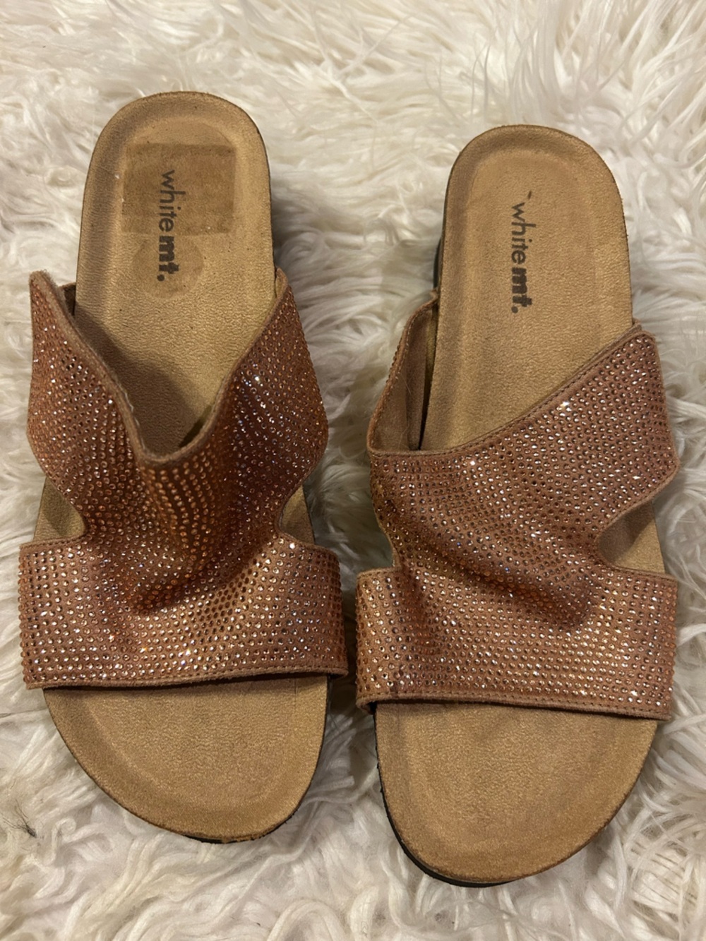 White Mt. Women's Tan Rhinestone Slide Sandals